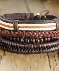 Brown Leather Bracelet Set