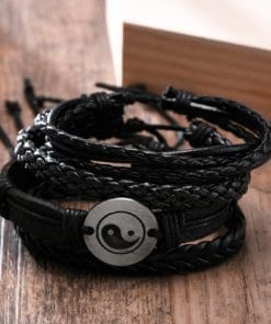 Yin & Yang Leather Bracelet Set
