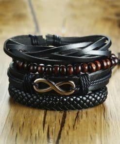 Infinity Leather Bracelet Set