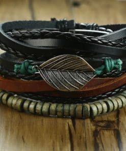 Leaf Leather Bracelet Set