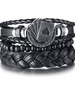 Poker Cards Leather Bracelet Set