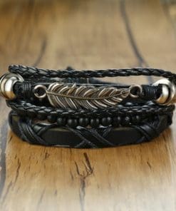 Feather Leather Bracelet Set